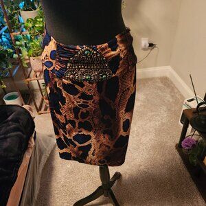 Blue Snake Print Stretchy Skirt